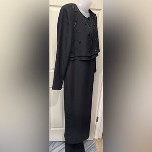 R&M Richards Classic Black Bead Embellished Formal Maxi Dress